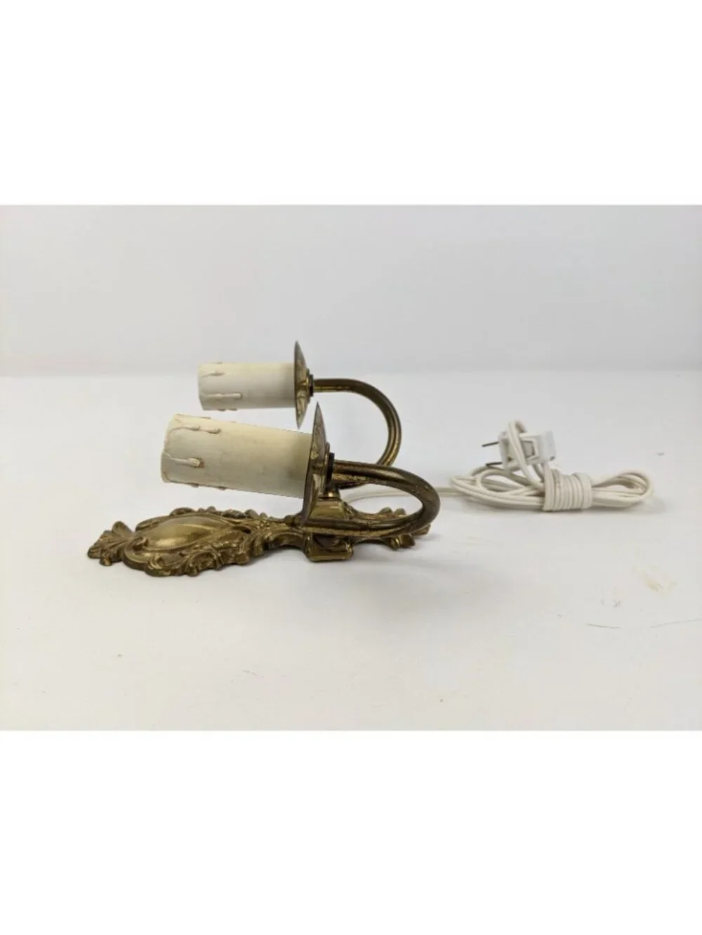Vintage Brass Double Arm Wall Sconce Ornate Electric Candle Style Light